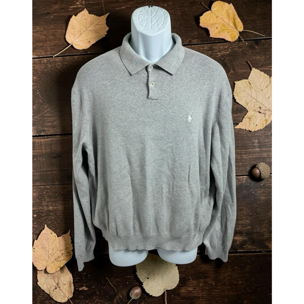 Polo Ralph Lauren Gray Quarter Button Pullover Sweater Men's Size XL Pima Cotton